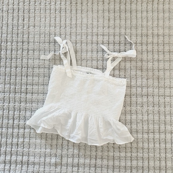 J.Crew White Smocked Top with Bow Straps - Picture 2 of 4